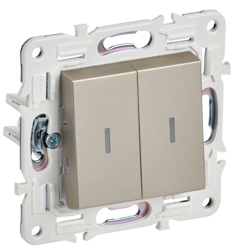 

Переключатель двухклавишный IEK SK-V22-1-10-K37 SKANDY с инд. 10А SK-V10Sh шампань, SK-V22-1-10-K37