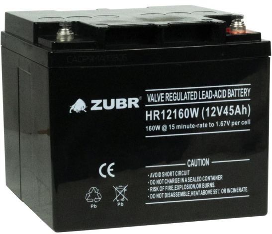 Изображение товара Аккумулятор ZUBR HR12-160W 12V 45Ah для ИБП и электросистем