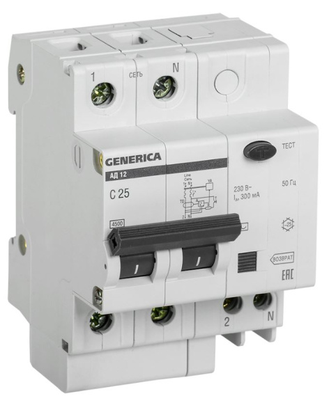 Изображение товара Автомат дифференциальный GENERICA MAD15-2-025-C-300