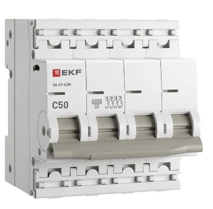 

Автоматический выключатель EKF M636450C 4P 50А (C) 6кА ВА 47-63N PROxima, M636450C