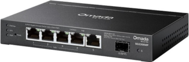 

Коммутатор управляемый TP-LINK Omada SG2206MP 6-портовый гигабитный Smart с 4 портами PoE+, Omada