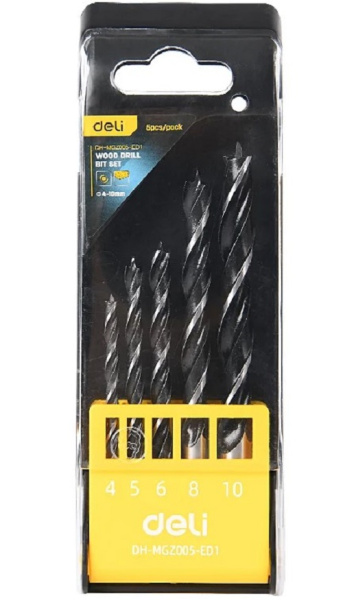 Изображение товара Набор сверл Deli DH-MGZ005-ED1 для дерева 4-10 мм в пластиковом кейсе