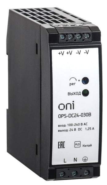 Изображение товара Блок питания ONI OPS-DC24-030B 24 В 30 Вт импульсный монтаж DIN-рельсой