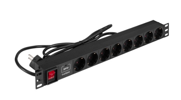 

Блок розеток Exegate EX299604RUS с сетевым фильтром (Surge Protect) и выключателем с подсветкой ExeGate ServerPro PDU-19H802 Al-8S-EU1.8CU-SW-SPD1 (19, EX299604RUS