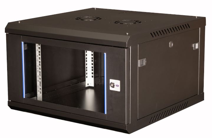 

Шкаф настенный 19", 6U Datarex DR-631101 телекоммуникационный 368X600х600 мм, дверь стекло,черный, DR-631101