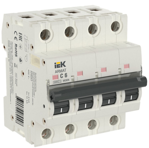 Изображение товара Автоматический выключатель IEK AR-M06N-4-C006, 6А, IP20, 4 полюса