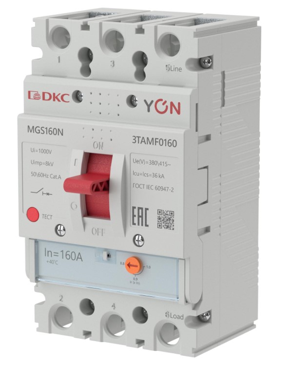 

Автоматический выключатель DKC MGS160N-3TAMF0160 YON MGS160 3P 128-160A 36kA, MGS160N-3TAMF0160