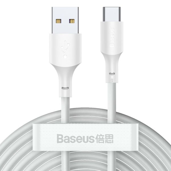 

Кабель интерфейсный Baseus TZCATZJ-02 USB to Type-C 5A (2шт./упак.) 1.5m, силиконовый, white, TZCATZJ-02