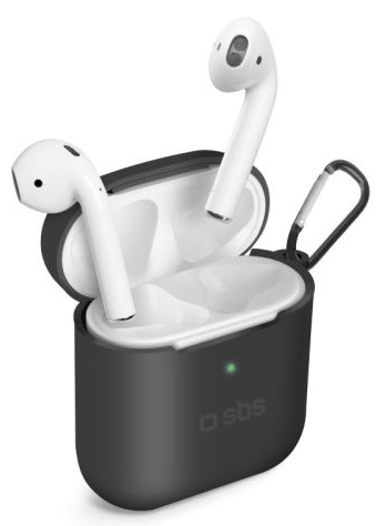 

Чехол SBS TEAPCOVK для Airpods 1 / 2, силиконовый с карабином, черный, TEAPCOVK