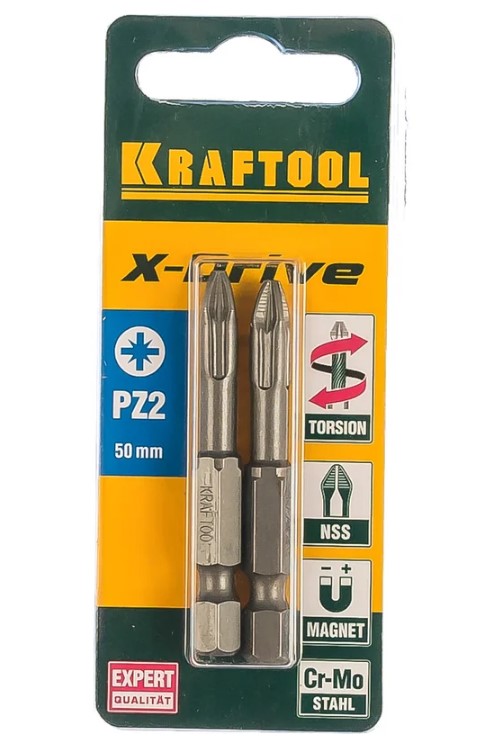 

Набор бит Kraftool ЕХPERT 26123-2-50-2 Kraftool торсионные кованые, обточенные, Cr-Mo сталь, тип хвостовика E 1/4", PZ2, 50мм., 2шт., ЕХPERT