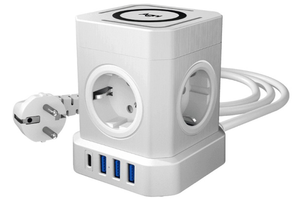 Изображение товара Сетевой фильтр AGNI TP-VE4U5E-C-W-2m с USB и беспроводной зарядкой