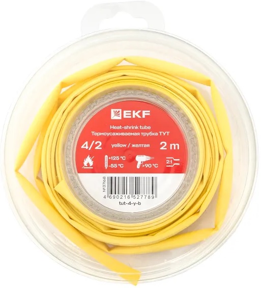 

Термоусаживаемая трубка EKF tut-4-y-b нг 4/2 желтая ролик 2 м, tut-4-y-b