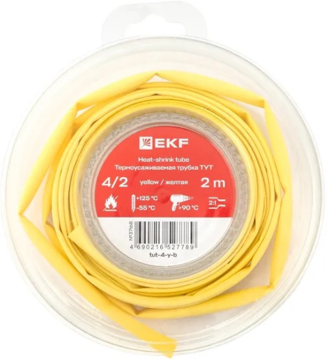 Изображение товара Термоусаживаемая трубка EKF tut-4-y-b 2 м тонкостенная для электроизоляции