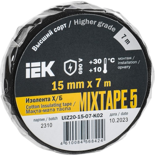 

Изолента IEK UIZ20-15-07-K02 MIXTAPE 5 Х/Б 15мм 7м, UIZ20-15-07-K02