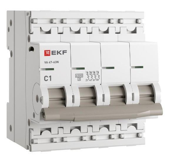 

Автоматический выключатель EKF M634401C 4P 1А (C) 4,5kA ВА 47-63N PROxima, M634401C