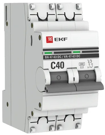 Изображение товара Автоматический выключатель EKF mcb4763-DC-2-40C-pro 40А 500В IP20 для постоянного тока