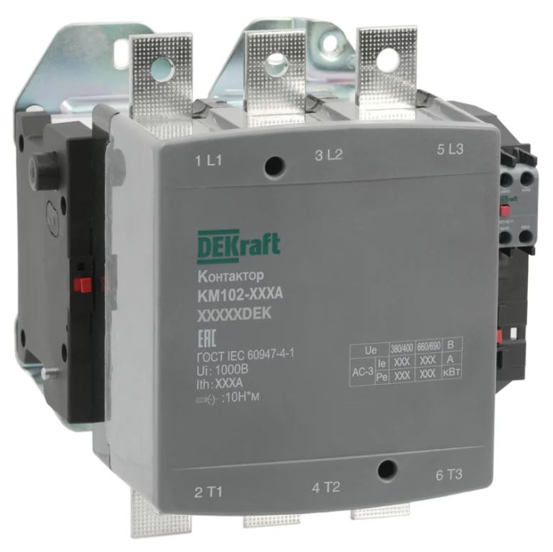 

Контактор DEKraft 21938DEK 115А 380В_АС АС3_ АС4 1НО+1НЗ КМ-102, 21938DEK