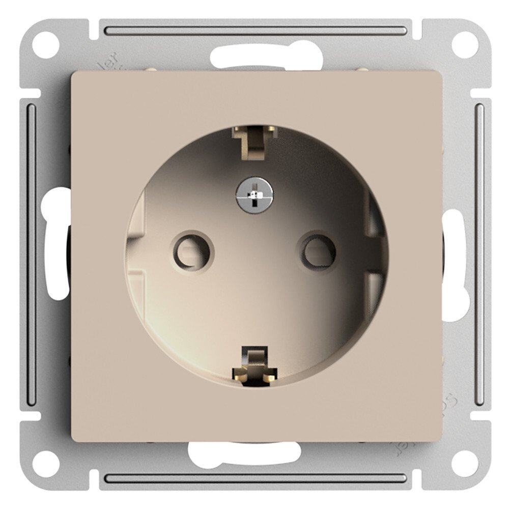 

Розетка с заземлением Systeme Electric ATN001245 AtlasDesign со шторками, 16А, механизм, Песочный, ATN001245