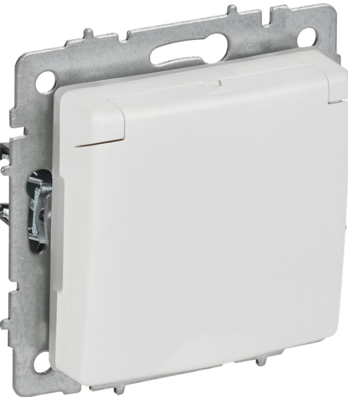 

Розетка с заземлением IEK BR-R16-16-44-K91 BRITE с защитными шторками 16А IP44 РСбш10-3-44-БрАБ арктический белый, BR-R16-16-44-K91