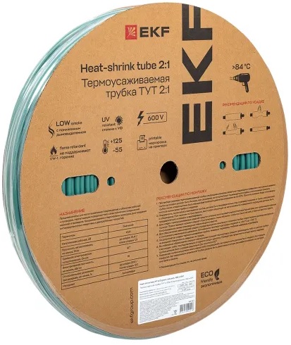 

Термоусаживаемая трубка EKF tut-6-j ТУТ нг 6/3 зелёная рулон, tut-6-j