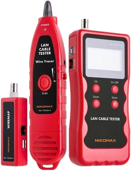 

Кабельный тестер NikoMax NMC-TED400TR с LCD дисплеем, UTP/STP, RJ45, RJ12, RJ11, BNC, USB, с функцией измерения длины и трассировкой кабелей, NMC-TED400TR
