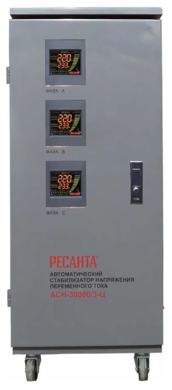 

Стабилизатор Ресанта 63/4/18 АСН-30000/3-Ц 30000 Вт; вх/вых напряжение 140-260 В/216-224 В; точность стабилизации 2%, 63/4/18