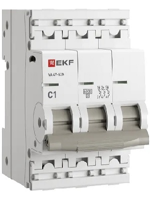 

Автоматический выключатель EKF M636301C 3P 1А (C) 6кА ВА 47-63N PROxima, M636301C