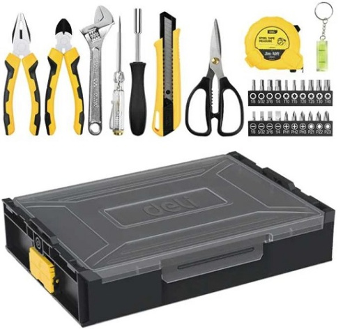 Изображение товара Набор инструментов Deli DL1229 с пластиковой коробкой 29 предметов для дома