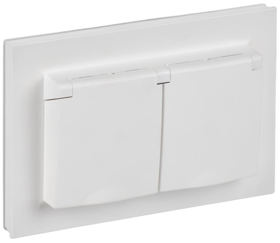 

Розетка двухместная с заземлением IEK BR-R26-16-44-K91-F BRITE с защитными шторками и крышкой 16А в сборе IP44 РСбш12-3-44-БрАБ арктический белый, BR-R26-16-44-K91-F