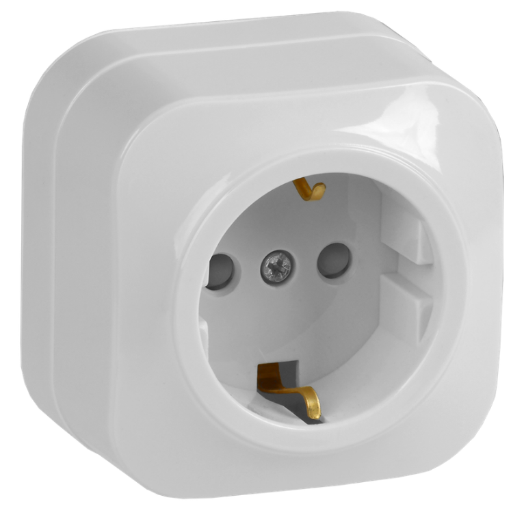 

Розетка с заземлением IEK ERH14-K01-16 GLORY с защитными шторками открытой установки 16А РСш20-3-ХБ белый, ERH14-K01-16