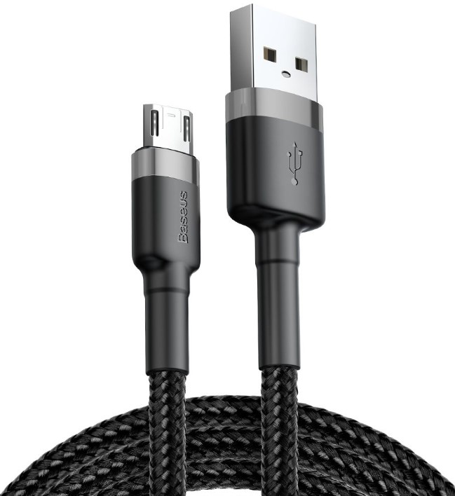 

Кабель интерфейсный Baseus CAMKLF-BG1 USB Type A - Micro USB 2.4A 1m нейлоновая оплётка gray+black, CAMKLF-BG1