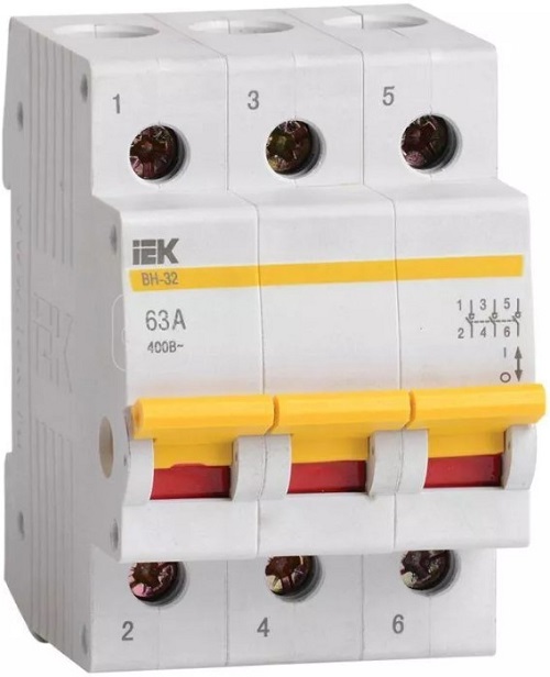 

Выключатель нагрузки IEK MNV10-3-063 (мини-рубильник) ВН-32 3P 63А, MNV10-3-063
