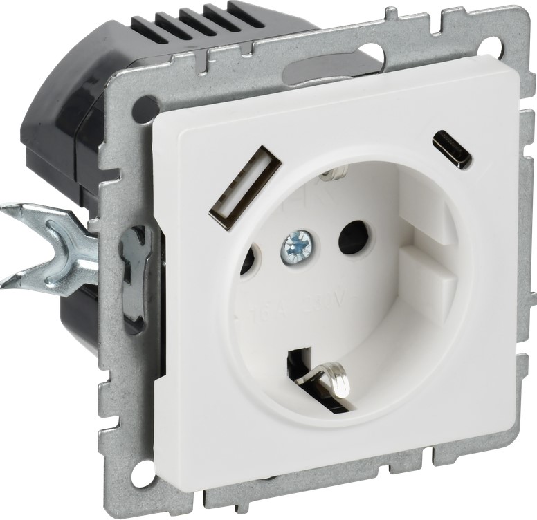 

Розетка с заземлением IEK BR-R14-16-U22-018-K91 BRITE с защитными шторками 16А с USB A+C 18Вт РЮш11-1-БрАБ арктический белый, BR-R14-16-U22-018-K91