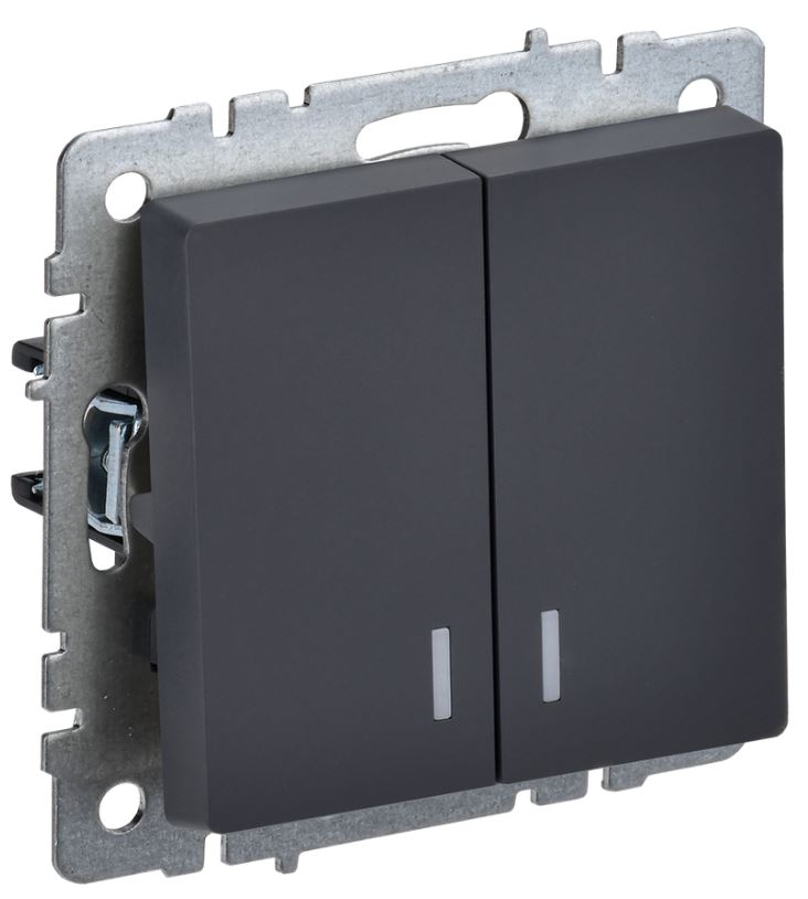 

Выключатель двухклавишный с подсветкой IEK BR-V20-1-10-K53 BRITE 10А ВС10-2-1-БрГ Графит, BR-V20-1-10-K53