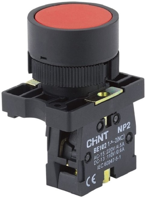 

Кнопка управления CHINT 574628 NP2-EA41 без подсветки красная 1НО, IP40 (R), 574628
