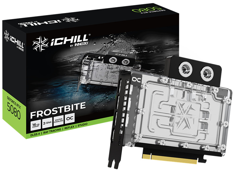 

Видеокарта PCI-E Inno3D GeForce RTX 5080 ICHILL FROSTBITE (C50803-16D7X-1760FB) 16GB GDDR7 256bit 5nm 2670/30000MHz 3*DP HDMI, GeForce RTX 5080 ICHILL FROSTBITE (C50803-16D7X-1760FB)