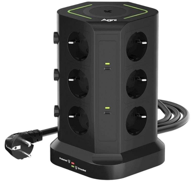 

Сетевой фильтр AGNI TP-VG6U12E-C-W-2m-black 12 розеток, 16А, 4000Вт, 220-250В, 2 м, 3x1,5mm2, 3*USB, 2*Type-C, беспроводная зарядка, черный, TP-VG6U12E-C-W-2m-black