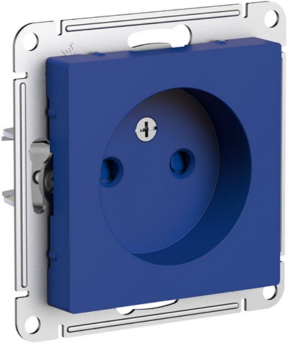 

Розетка без заземления Systeme Electric ATN001149 AtlasDesign со шторками, 16А, механизм, Аквамарин, ATN001149