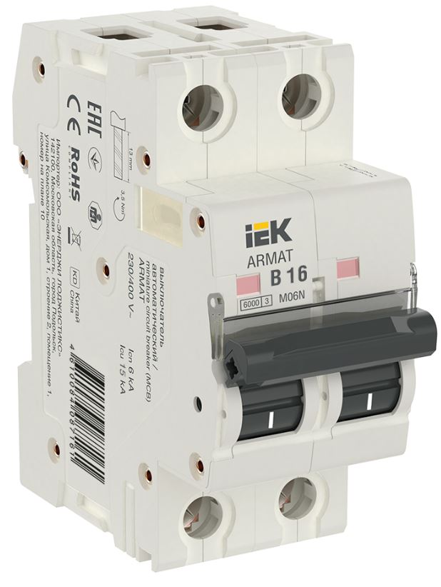 

Автоматический выключатель IEK AR-M06N-2-B016 ARMAT M06N 2P B 16А, AR-M06N-2-B016
