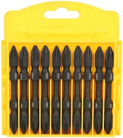 Изображение товара Набор двухсторонних торсионных бит для ударных шуруповертов Deli DL252202 10 шт PH2 длиной 65 мм
