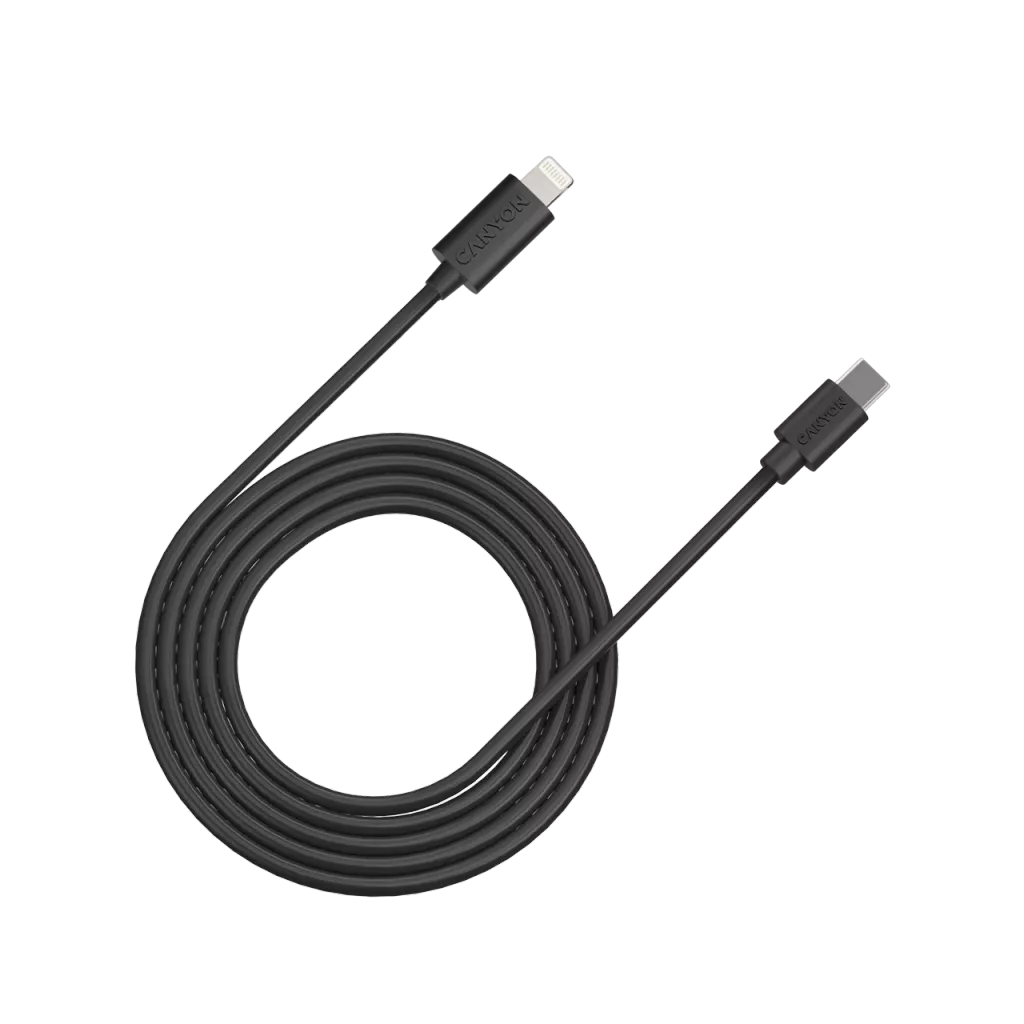 

Кабель интерфейсный Canyon CNE-CFI12B USB Type-C/Lightning, 2м, black, CNE-CFI12B