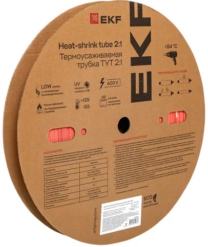 

Термоусаживаемая трубка EKF tut-25-r ТУТ нг 25/12,5 красная рулон, tut-25-r