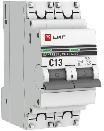 

Автоматический выключатель EKF mcb4763-DC-2-13C-pro 2P 13А (С) 6кА ВА 47-63 DC, mcb4763-DC-2-13C-pro