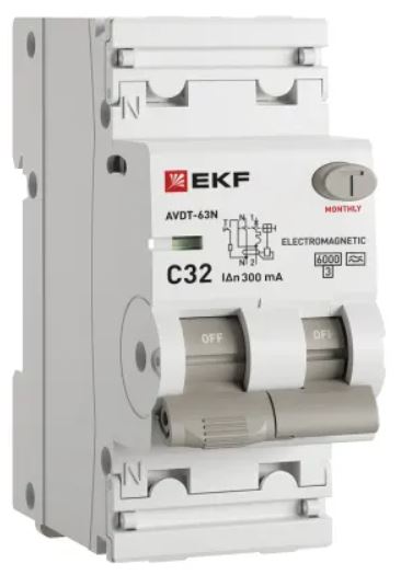 

Автомат дифференциальный EKF D63N26MA32C300 АВДТ-63N 1P+N 32А (C) 300мА (A) эл-мех 6кА PROXIMA, D63N26MA32C300