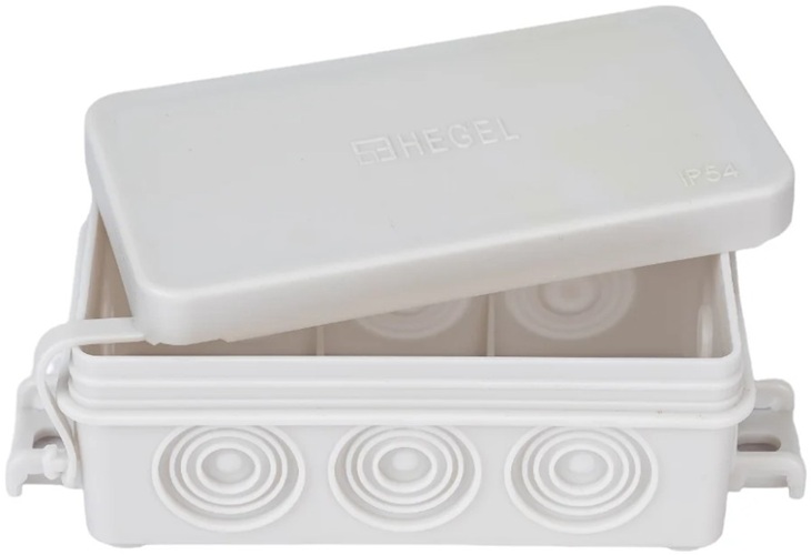 

Коробка распределительная HEGEL КР2501-И открытая проводка 106х45х34мм (81х38х30 - внутренний размер) уст.лапки 10 мем бр.вводов полип.серая IP54, КР2501-И