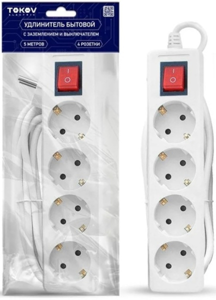 Изображение товара Удлинитель TOKOV ELECTRIC TKE-C01-BU4-5-1-ZV 4 розетки 5 метров