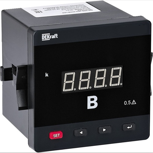 

Вольтметр DEKraft 50364DEK цифровой 72x72мм трехфазный, вход 600В, выход RS485, LED-дисплей ВМ-72D, 50364DEK
