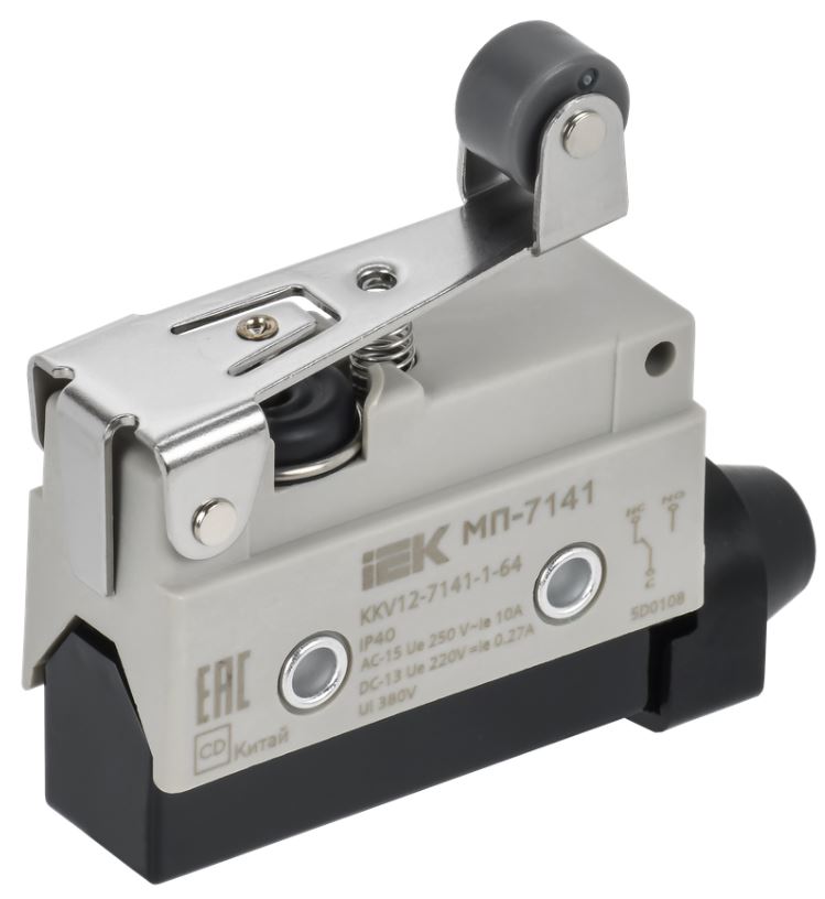 

Микропереключатель концевой IEK KKV12-7141-1-64 МП-7141 укороченный рычаг с роликом IP40, KKV12-7141-1-64