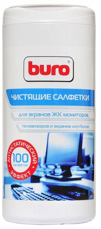 

Салфетки Buro BU-Ascreen для экранов мониторов/плазменных/ЖК телевизоров/ноутбуков туба 100шт влажных, BU-Ascreen