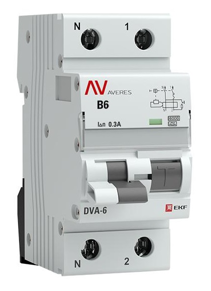 

Автомат дифференциальный EKF rcbo6-1pn-6B-300-a-av DVA-6 1P+N 6А (B) 300мА (A) 6кА AVERES, rcbo6-1pn-6B-300-a-av